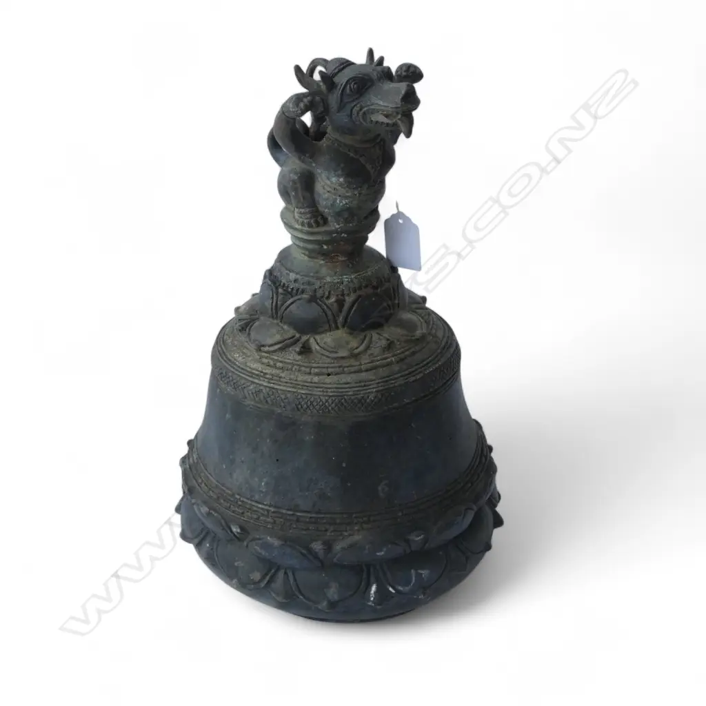 NEPALESE TEMPLE BELL SURMOUNTED BY A HORNED BEAST H.320mm Image 1++