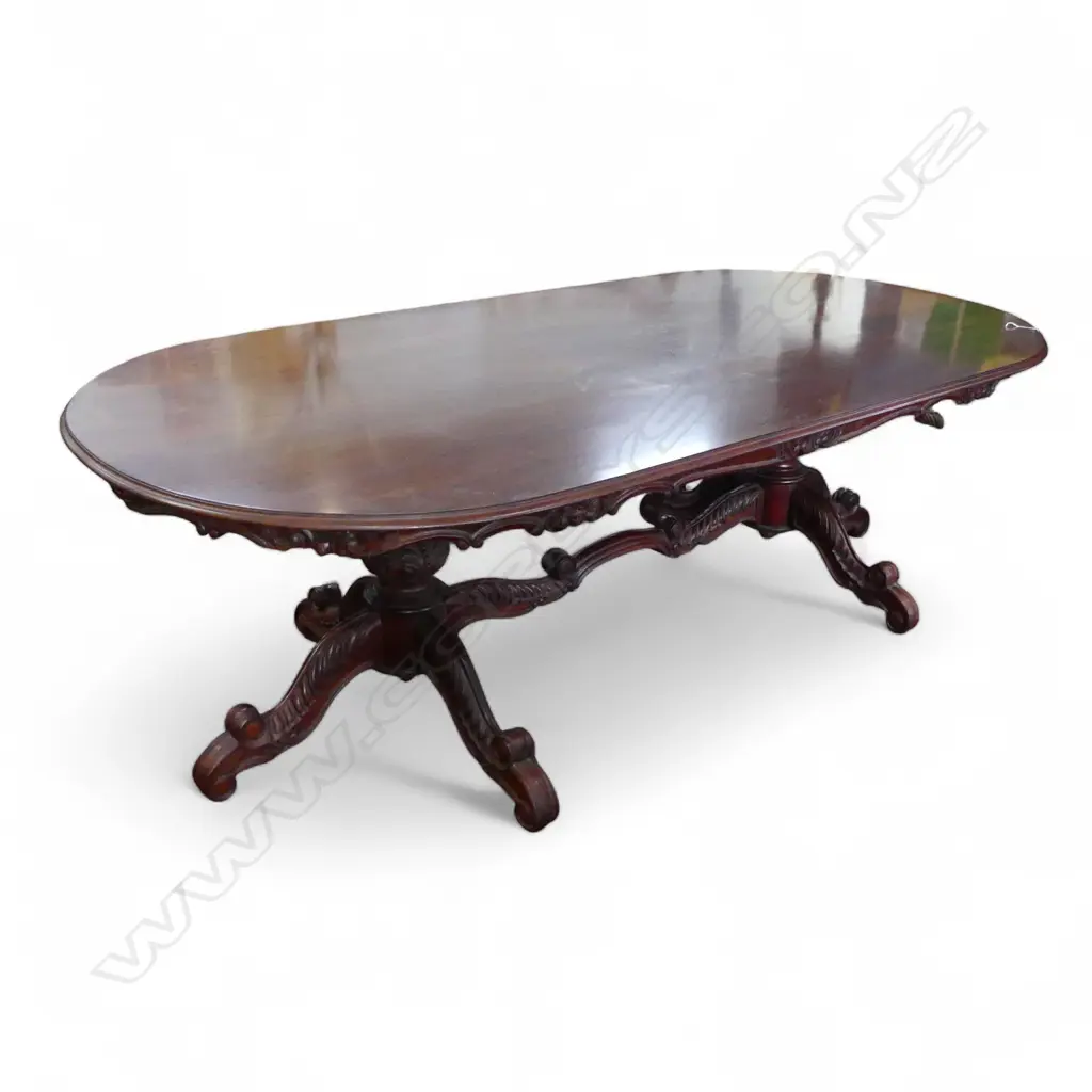 MAHOGANY TWIN PEDESTAL BANQUET DINING TABLE 2600x1250x780mm + 8 MAHOGANY WILLIAM IV STYLE BLADE BACK DINING CHAIRS Image 1++