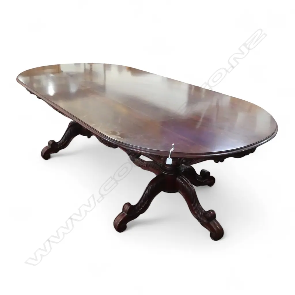 MAHOGANY TWIN PEDESTAL BANQUET DINING TABLE 2600x1250x780mm + 8 MAHOGANY WILLIAM IV STYLE BLADE BACK DINING CHAIRS Image 1++