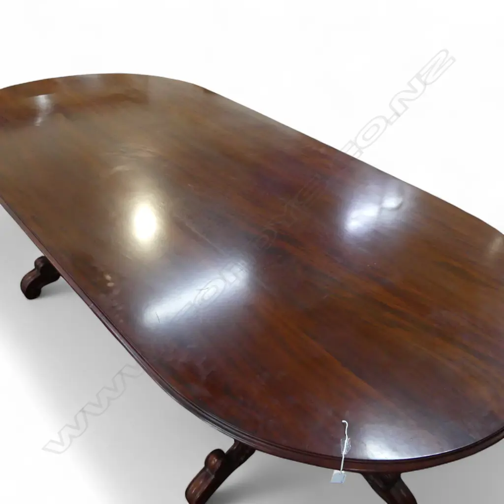 MAHOGANY TWIN PEDESTAL BANQUET DINING TABLE 2600x1250x780mm + 8 MAHOGANY WILLIAM IV STYLE BLADE BACK DINING CHAIRS Image 1++