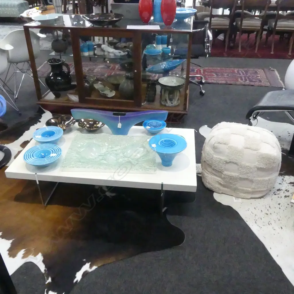 CONTEMPORARY WHITE LACQUER & CHROME STEEL COFFEE TABLE 700x1200x300mm + WHITE POUF Image 1++