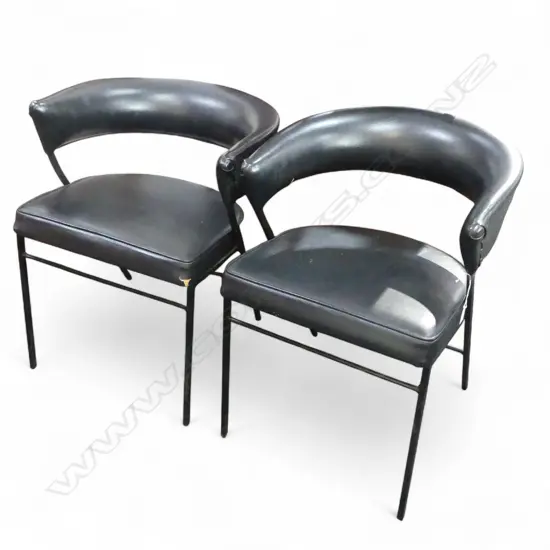 PR JOHN CRICHTON N.Z. BLACK VINYL ARMCHAIRS 