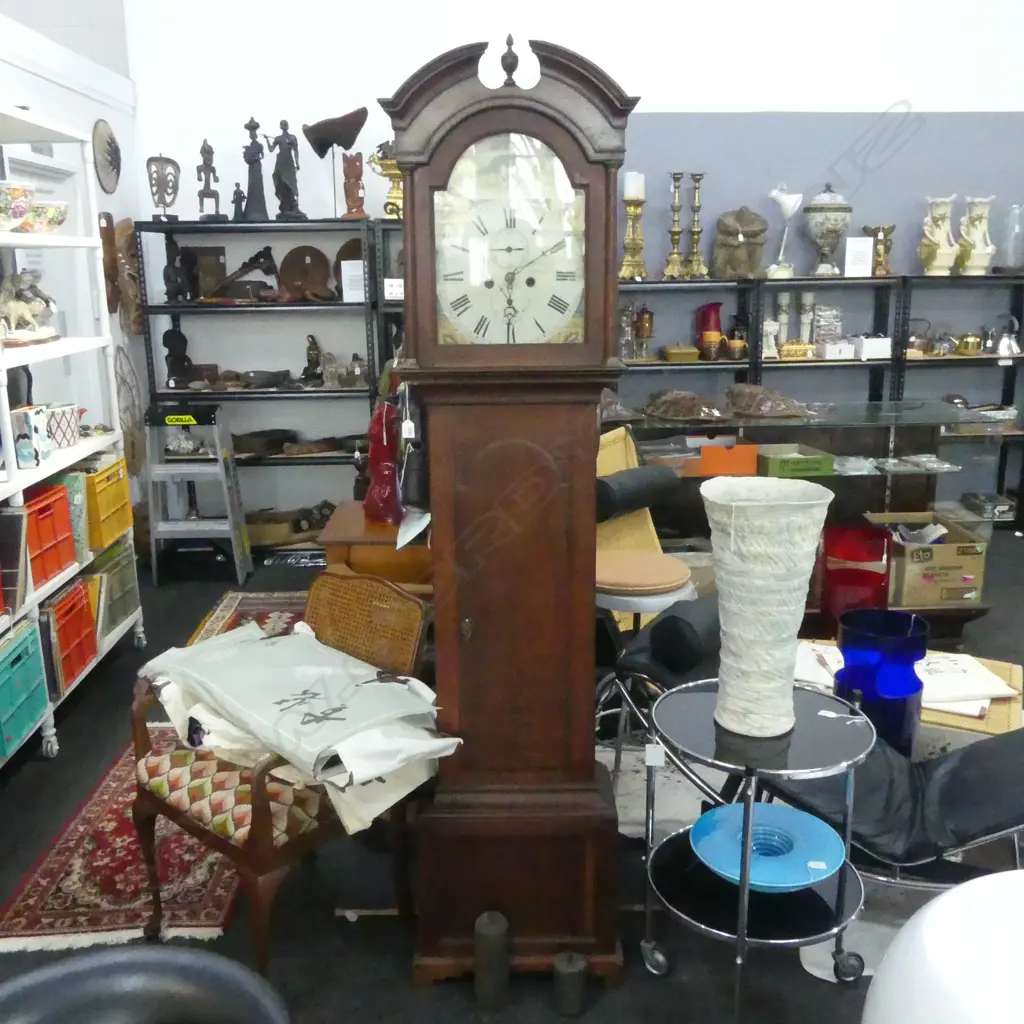 ANTIQUE OAK LONGCASE CLOCK, JOHN LOW WARTLE 470x235x2010mm w. key Image 1++