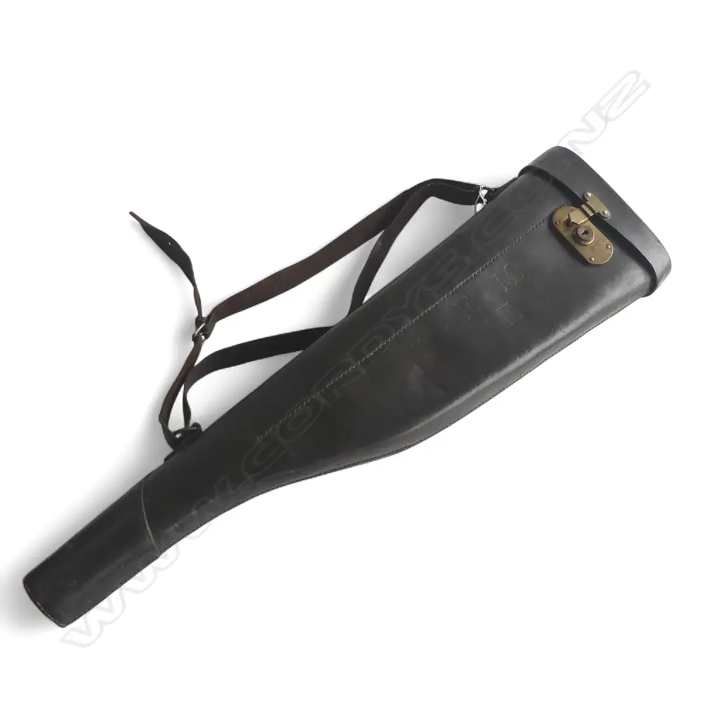 VINTAGE LEATHER LEG OF MUTTON GUN CASE L. embossed initials F.M.F. Image 1++