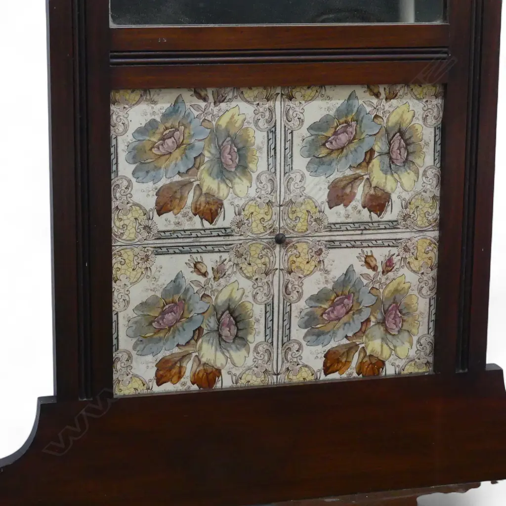 AN EDWARDIAN OAK HALL STAND INSET WITH FOUR FLORAL TILES AND MIRROR (MISSING ONE METAL DRIP TRAY)  2100 x 1200 mm Image 1++