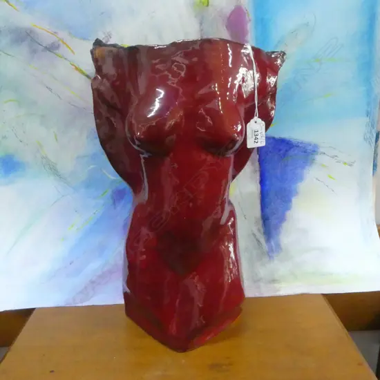 STUDIO CERAMIC RED GLAZED TORSO VASE H.370mm