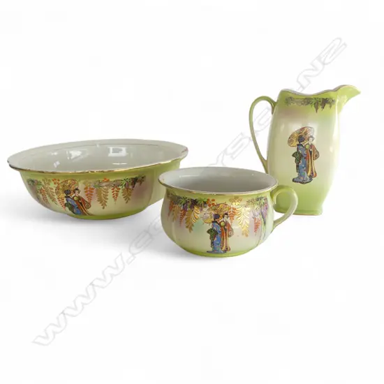 RUBIAN ART POTTERY TOILET SET INCL PITCHER 300mm (H) BASIN 140 mm (H) POTTY 130 mm (H)