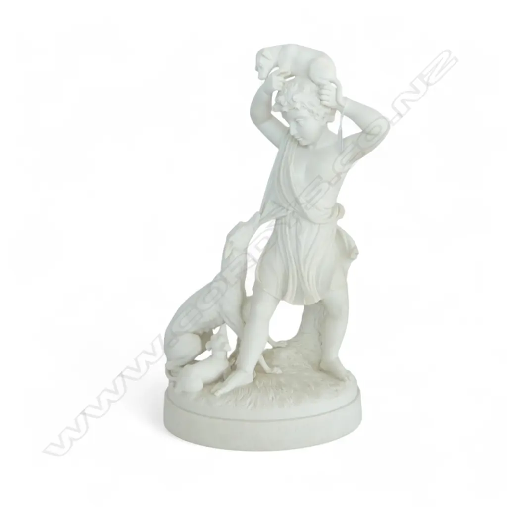 A PARIAN WARE SCULPTURE 'BOY WITH DOG' AFTER JOSEPH GOTT 545 mm (H)leg repair Image 1++