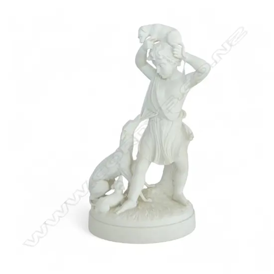 A PARIAN WARE SCULPTURE 'BOY WITH DOG' AFTER JOSEPH GOTT 545 mm (H)leg repair