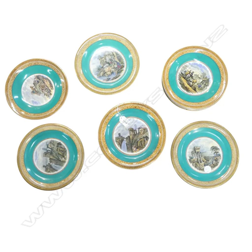 10 PCE PRATT WARE DESSERT SET; 6 PLATES 235mm dia, 2 PRS COMPORTS Image 1++