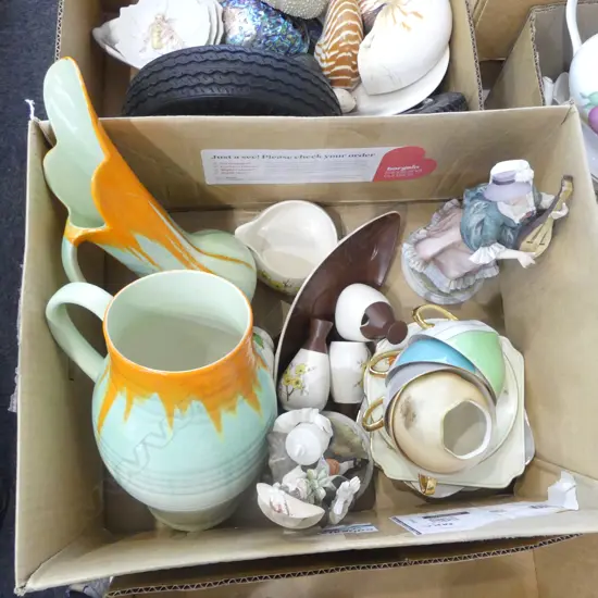 ASST. CHINA INCL. 2 DECO CROWN DEVON JUGS, ROYAL WORCESTER VASE ETC