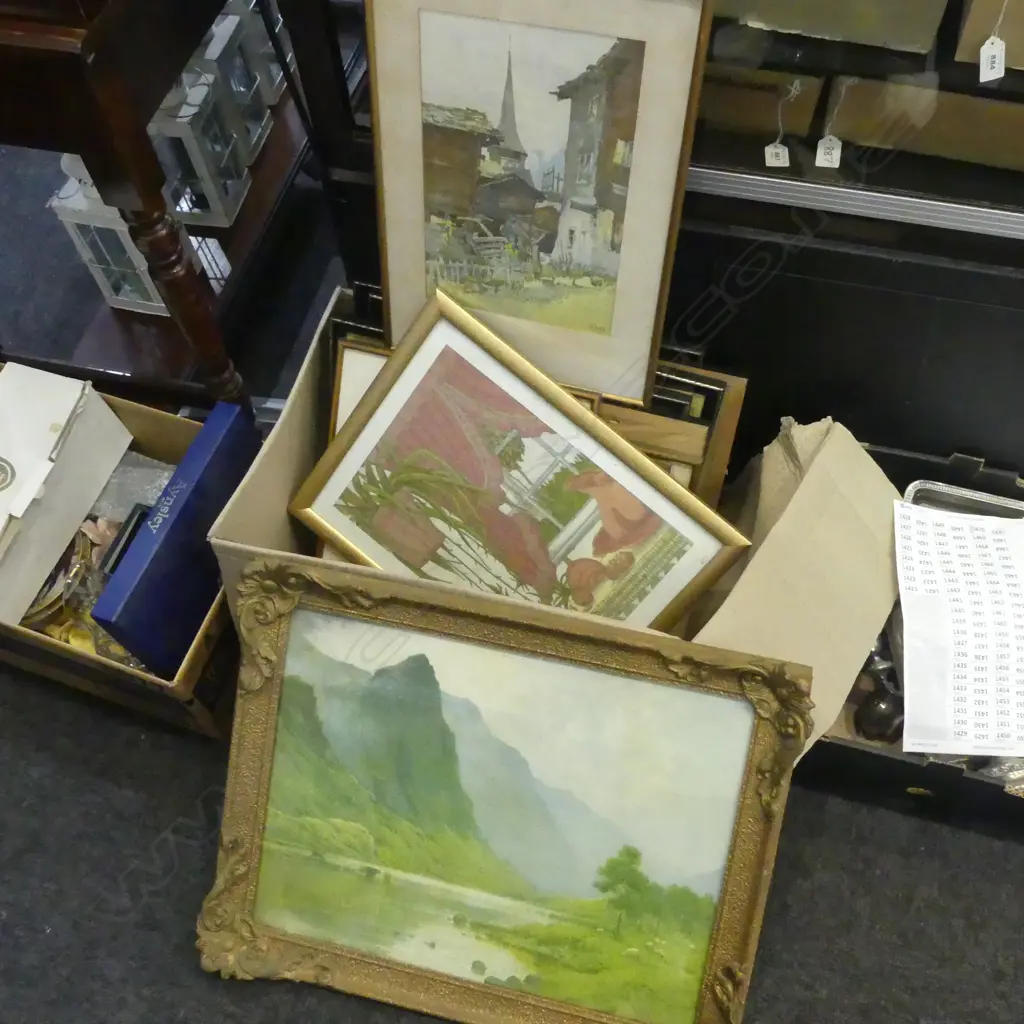 A GROUP LOT OF PRINTS INCL. 6 X CRIES OF LONDON DE BREANSKI IN DECORATIVE FRAME 2 X VERNON WARD AND OTHERS Image 1++