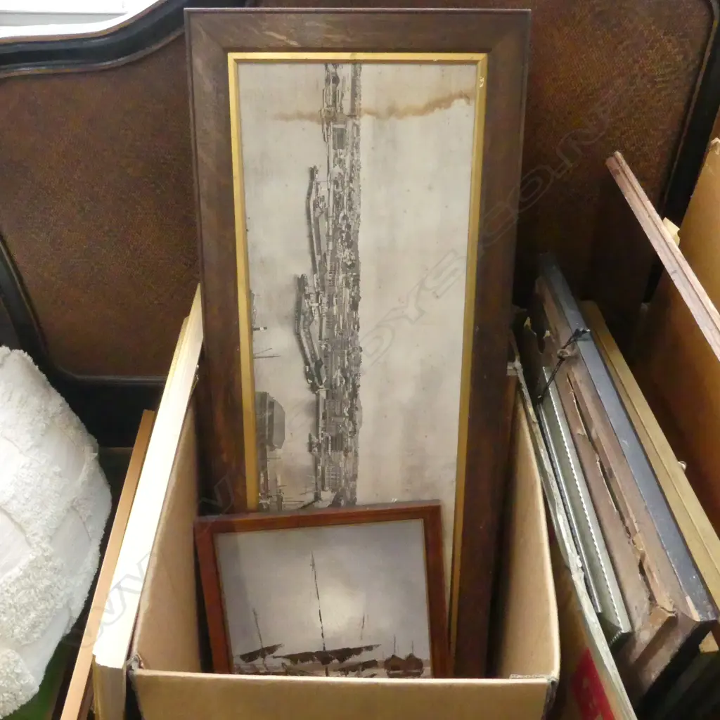 GROUP LOT OF ARTWORKS INCLUDING FRAMED EMBRODERY AUSTRALIAN LANDSCAPE OLD PRINT OF AUCKLAND HARBOUR Image 1++