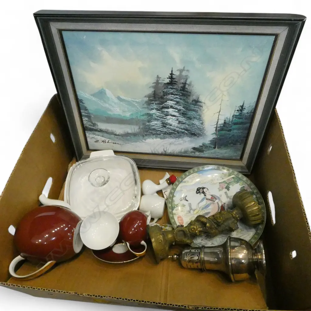 ASST. ITEMS; ORIENTAL, E. ROBINSON SNOWY LANDSCAPE OIL ETC Image 1++