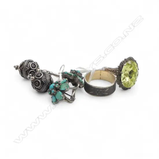 2 PAIRS of FANCY SILVER EARRINGS + 2 RINGS SIZE O & R