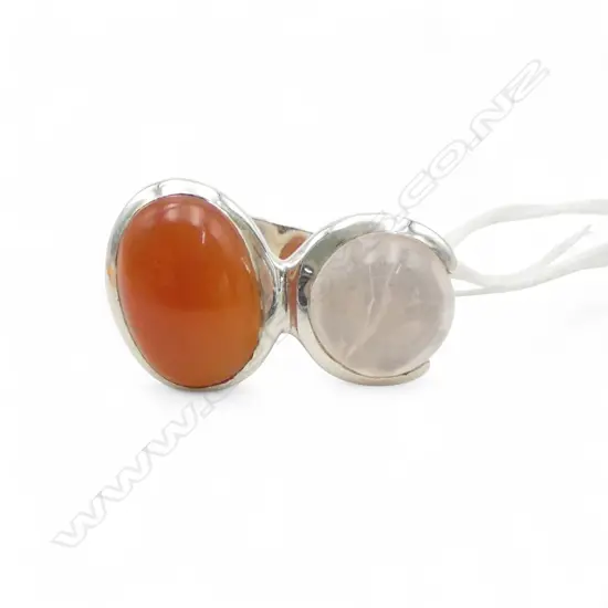 SILVER, ROSE QUARTZ & CARNELIAN? RING SIZE P1/2