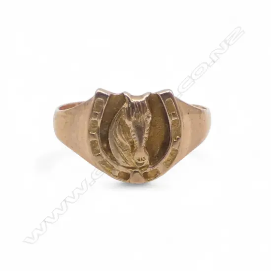 9CT ROSE GOLD GOLD HORSE SHOE SIGNET RING 3gms SIZE Q