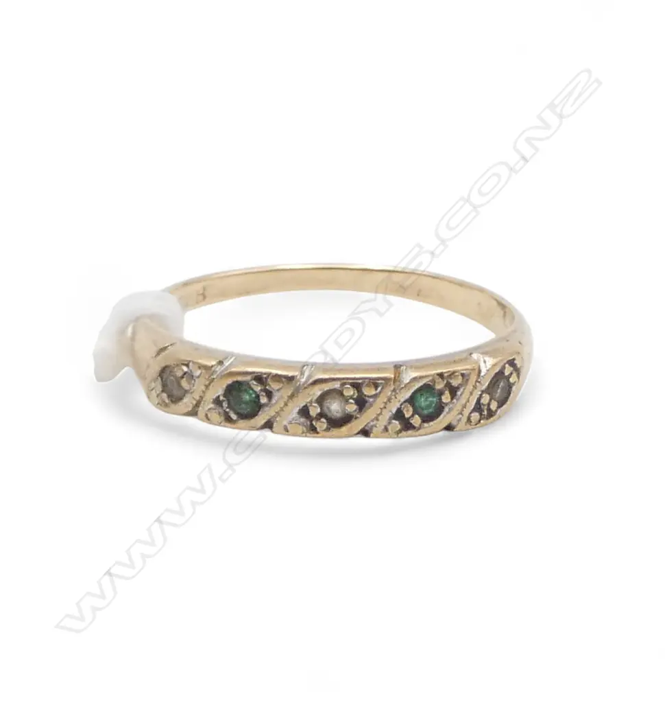 9CT GOLD AND FIVE STONE COLOUR RING 1.7gms RING SIZE P Image 1++