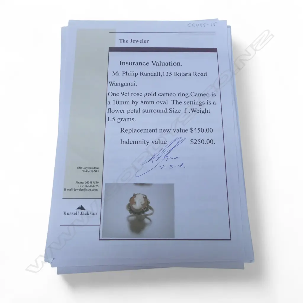 9CT ROSE GOLD AND CAMEO RING 1.5gms SIZE J Image 1++