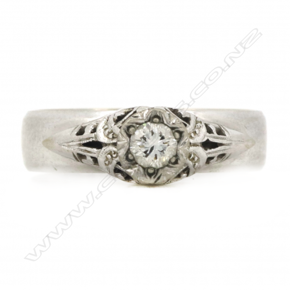 9CT W/GOLD OLD CUT DIAMOND SOLITAIRE RING   0.20ct early brilliant cut dia SIZE P Image 1++