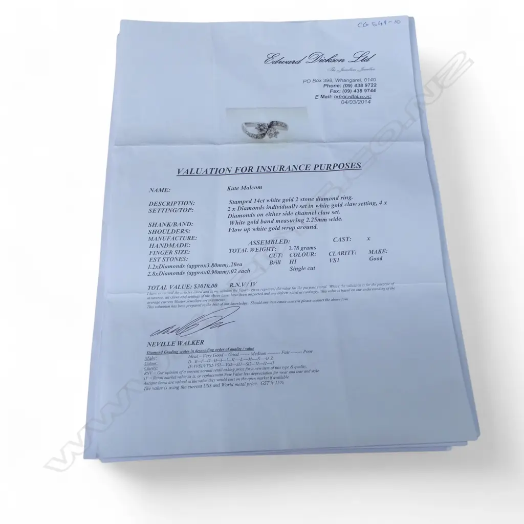 14CT WG 2 STONE DIAMOND TWIST RING 2.78gms SIZE N1/2 (Broken shoulder) Image 1++