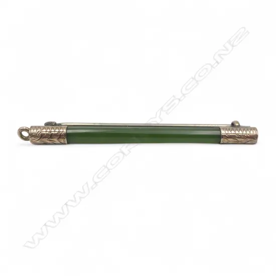 POUNAMU BROOCH WITH 9CT GOLD CAPS 2.56gms