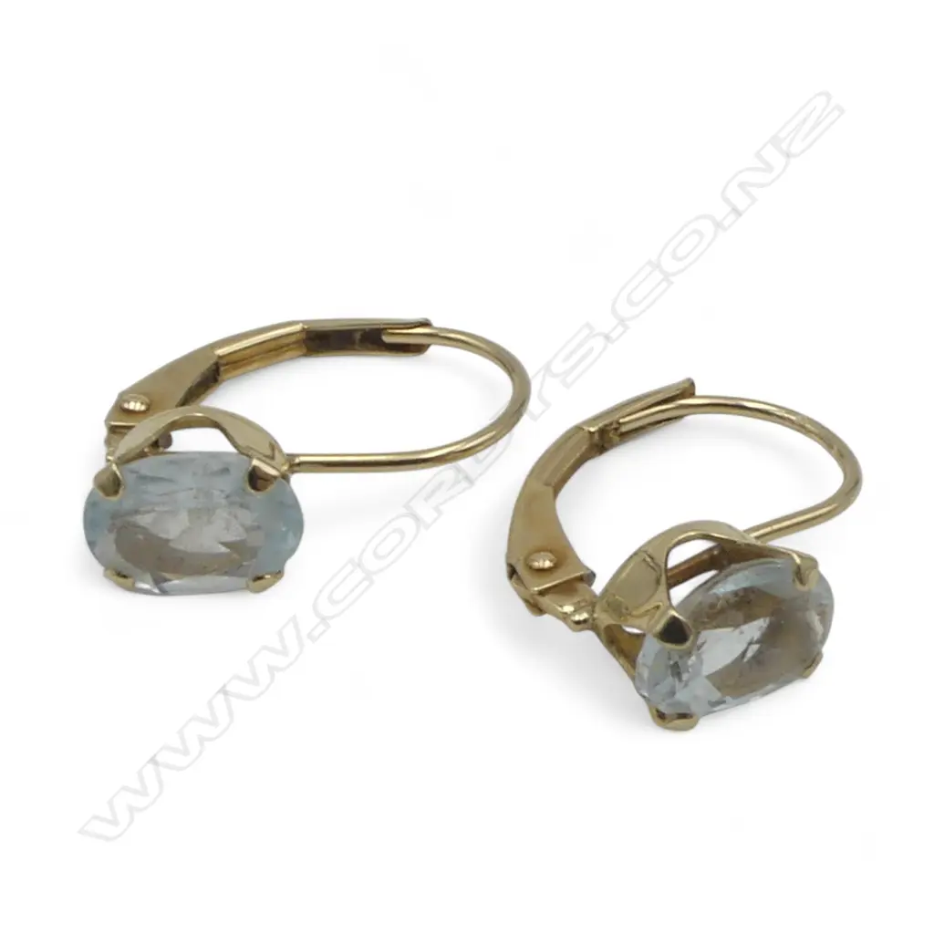 14ct plated AQUAMARINE EARRINGS, LEVER BACK Image 1++
