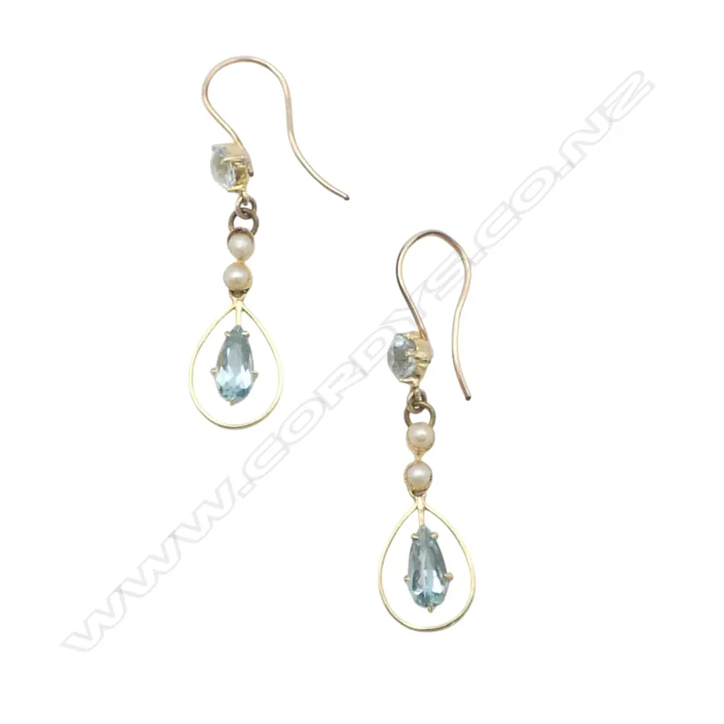 Pair 9ct blue stone and pearl earrings 1.98gms Image 1++