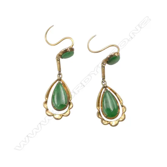 Pair of vintage 14ct gold and jade drop earrings 3.43gms