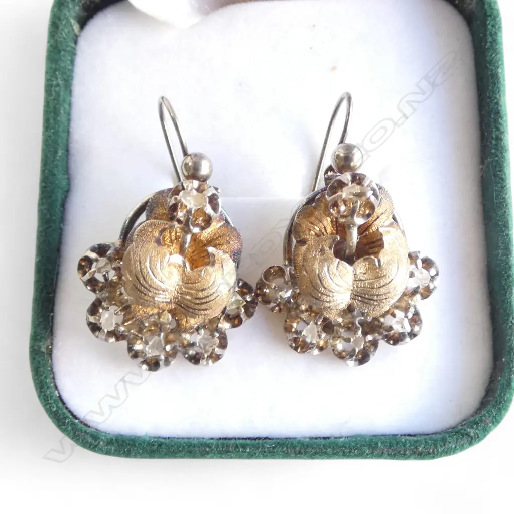PR ANTIQUE SILVER & GOLD & OLD CUT DIAMOND EARRINGS Image 1++