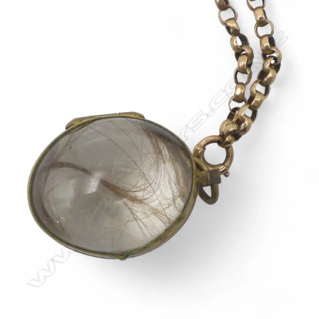 VICTORIAN ROLLED GOLD AND QUARTZ MOURNING LOCKET WITH 9CT ROSE GOLD BELCHER CHAIN 5.6gms  Image 1++