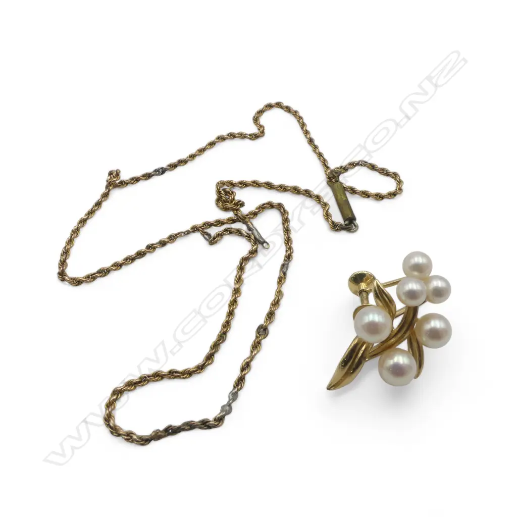 GOLD CHAIN (FAULTS) + SINGLE 14CT MIKIMOTO PEARL EARRING, 6.5gms Image 1++