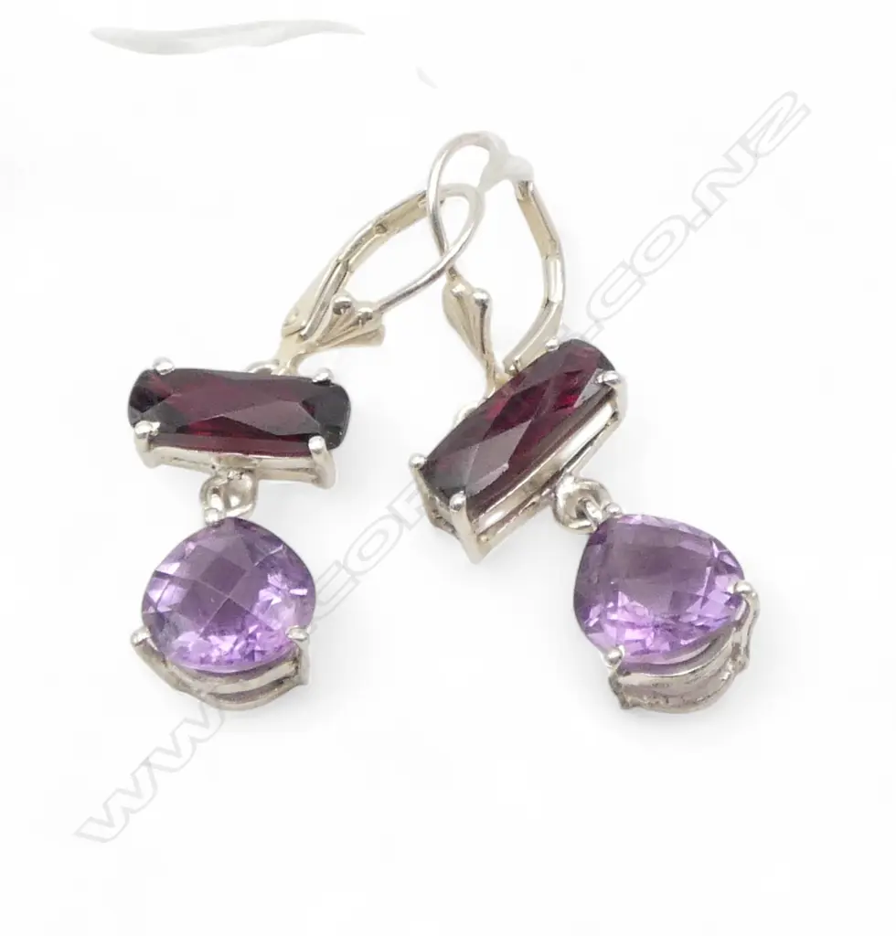 PR SILVER GARNET & AMETHYST EARRINGS Image 1++