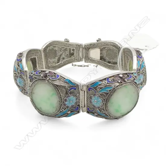 Enamelled bracelet jade set panels with valuation
