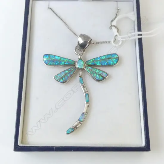 STG SILVER OPAL CHIP DRAGONFLY on chain. In box