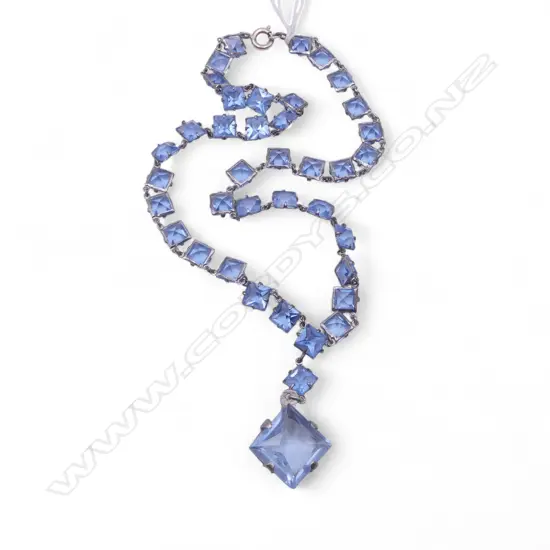 VINTAGE SILVER & square facet cut BLUE GLASS NECKLACE