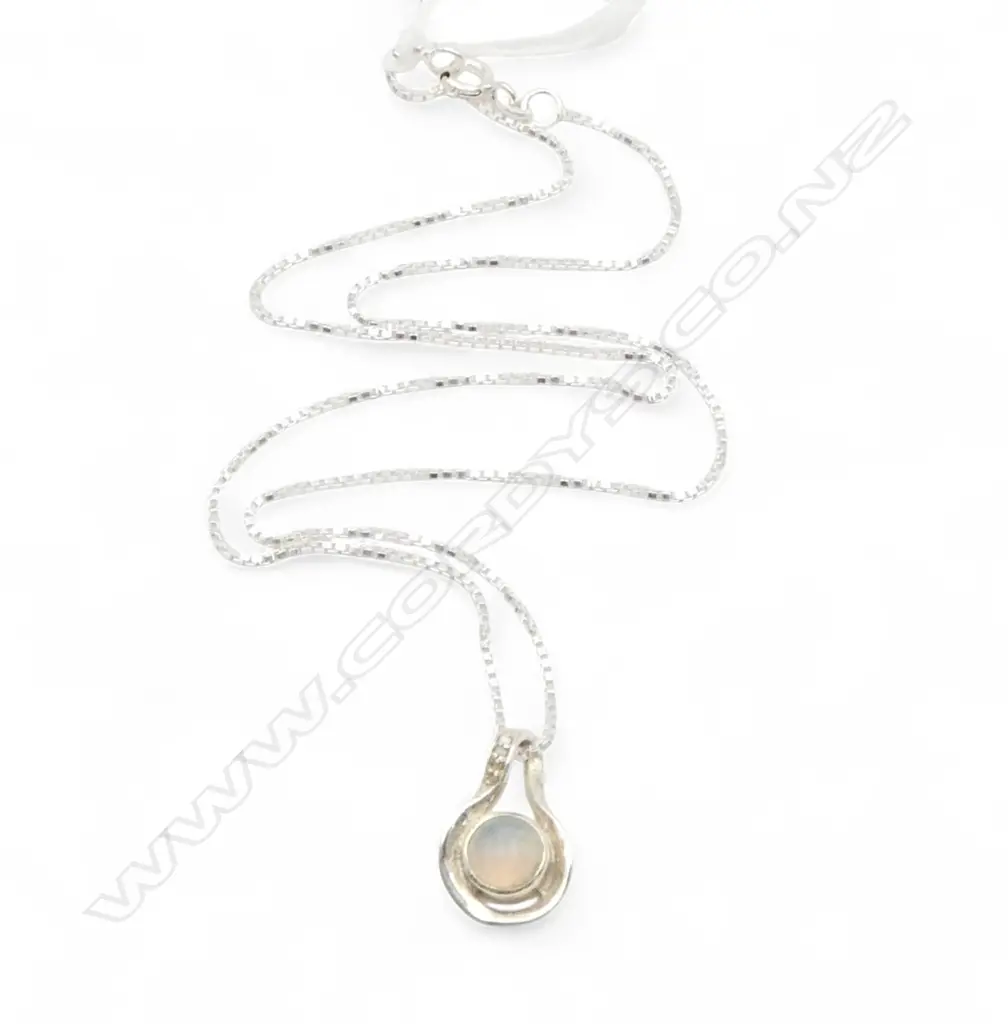 SILVER OPAL PENDANT on SILVER CHAIN diamonds on bale Image 1++