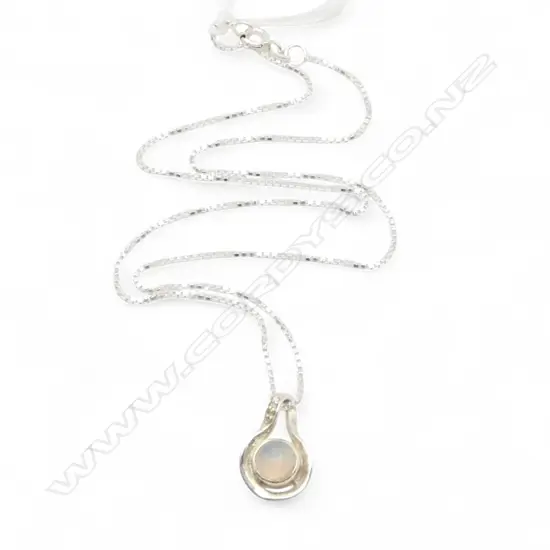 SILVER OPAL PENDANT on SILVER CHAIN diamonds on bale