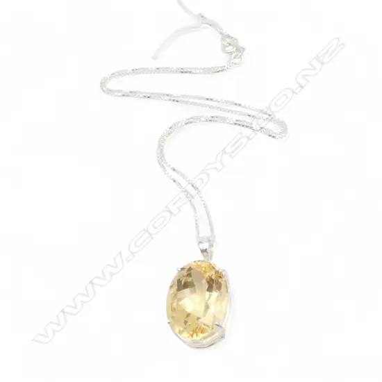 LRG SILVER & CITRINE PENDANT, FACET CUT OVAL on SILVER CHAIN