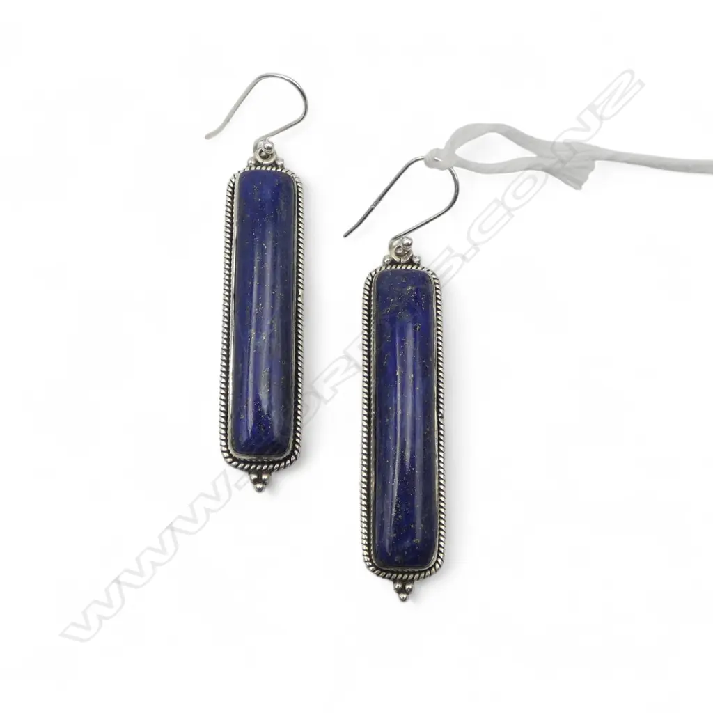 SILVER & LAPIS LAZULI DROP EARRINGS, L.400mm Image 1++