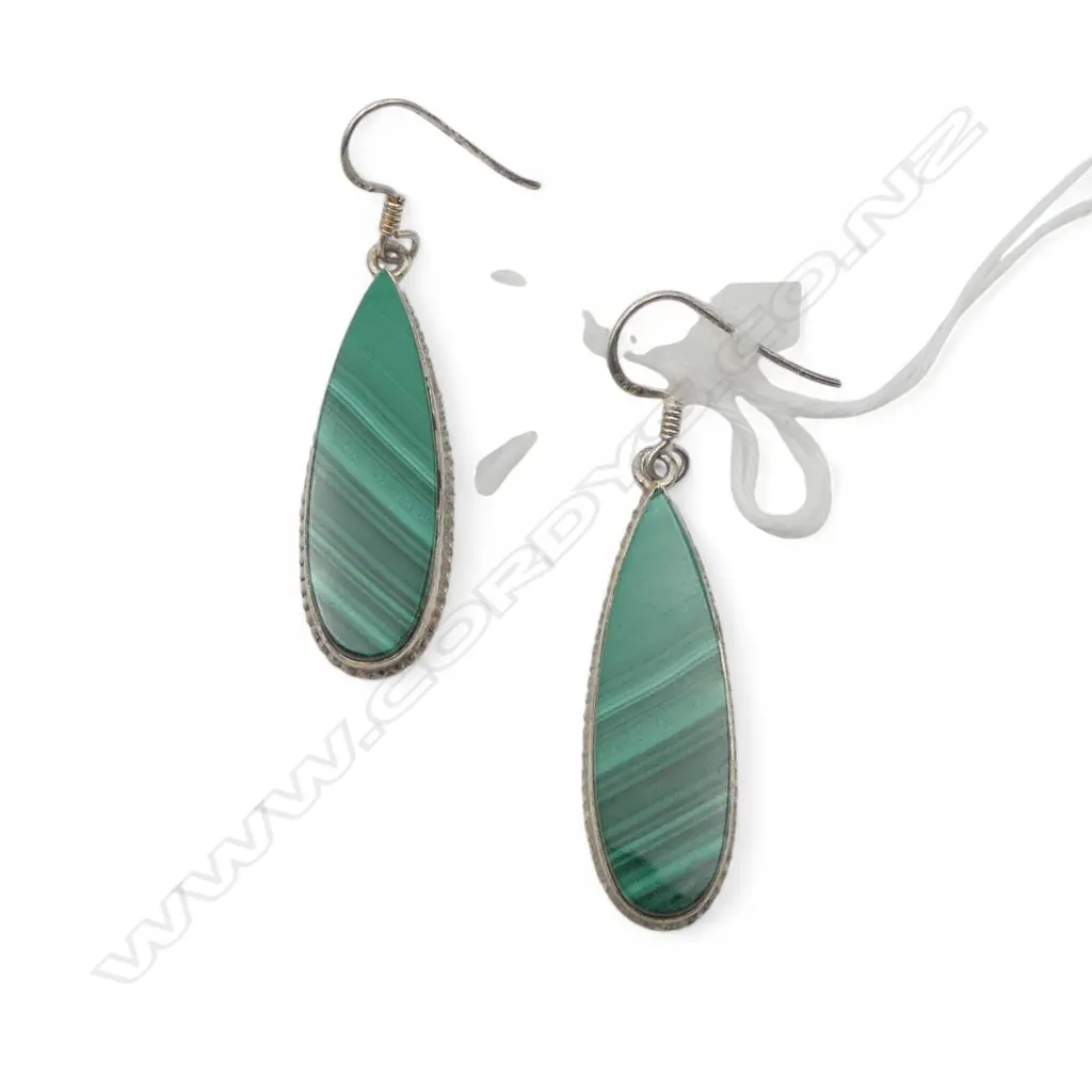 Silver malachite earrings Image 1++