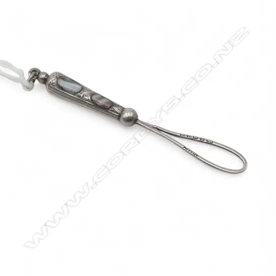 Birmingham 1889 Victorian silver button hook set w agate panels