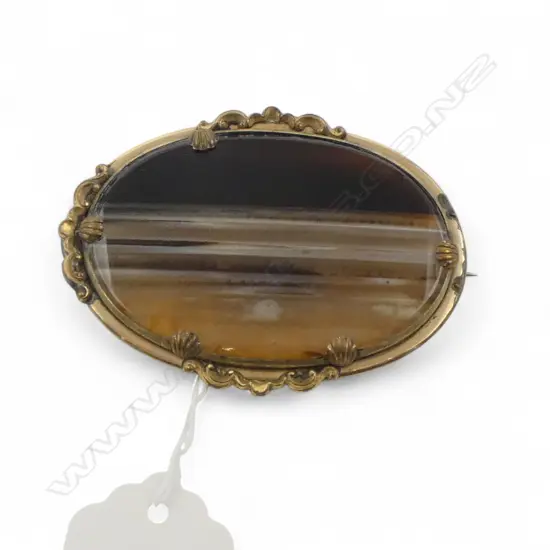 Rolled gold Victorian agate brooch missing part scroll work