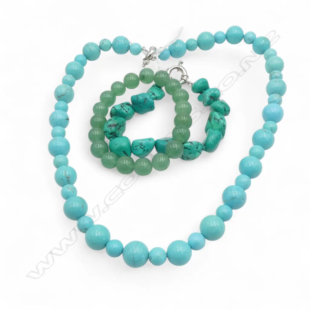 3 PCS; HOWLITE NECKLACE & 2 BRACELETS Image 1++