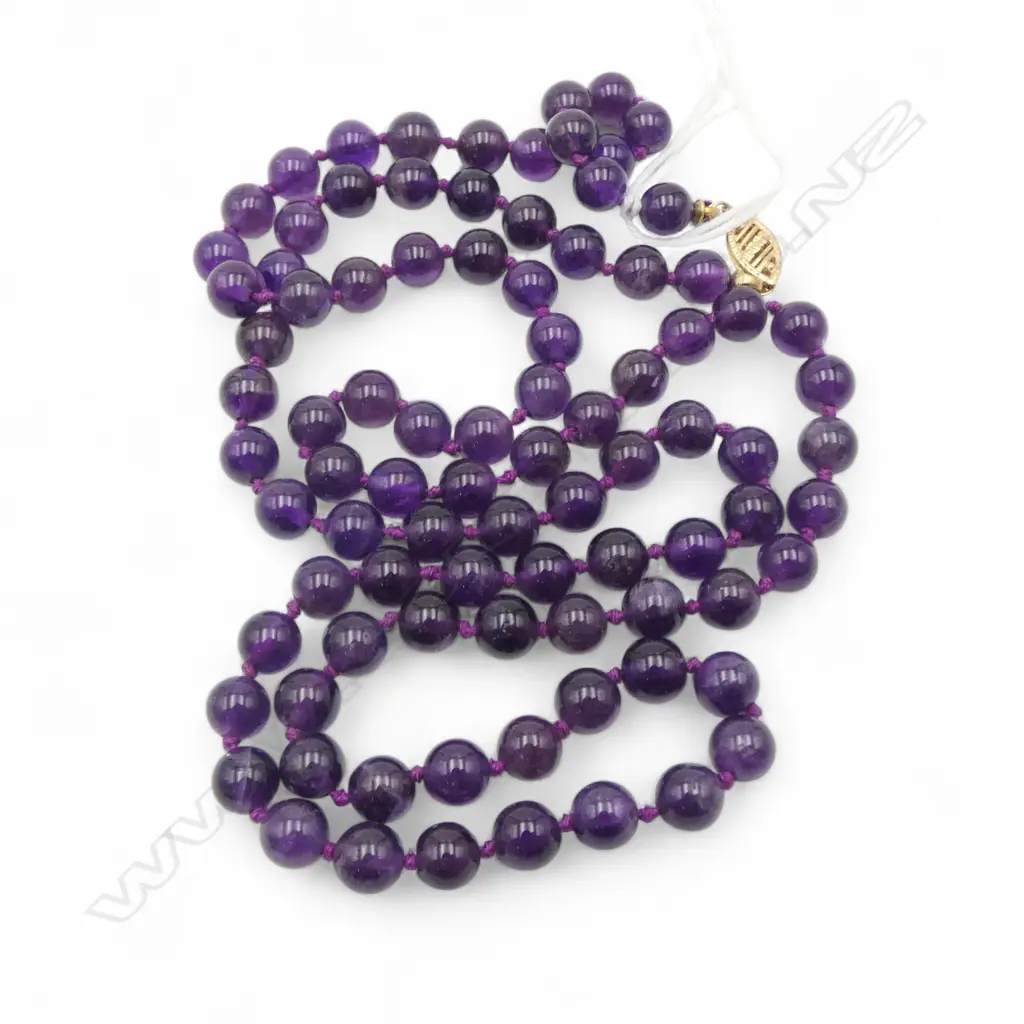 **RTV** AMETHYST BEAD NECKLACE WITH 14CT GOLD CLASP Image 1++