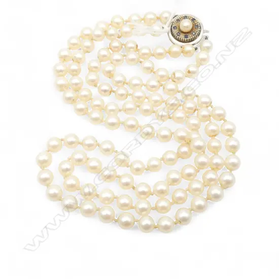 DOUBLE STRAND PEARL NECKLACE w. 14CT CLASP L.440mm