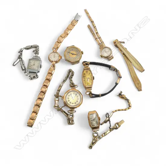 7 WRIST WATCHES (4 PARTIALLY 9CT) + GP STRAP