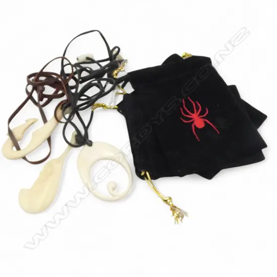 3 MAORI CARVED BONE PENDANT NECKLACES