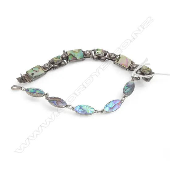 TWO SILVER AND PAUA BRACELETS