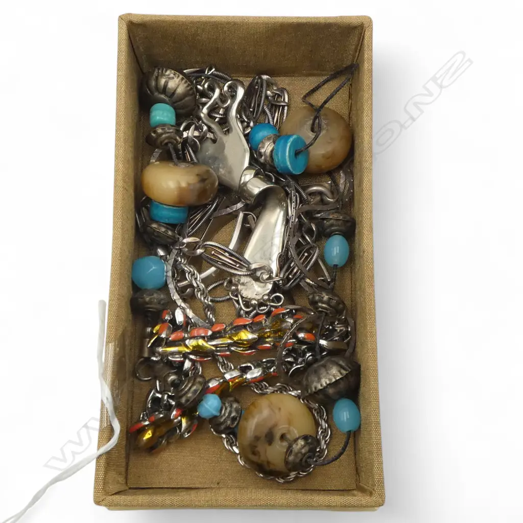 ASST. SILVER CHAINS, 42.8gm, DRAGON BRACELET stamped S925, PLATE fork pendant, bracelet & ethnic necklace Image 1++